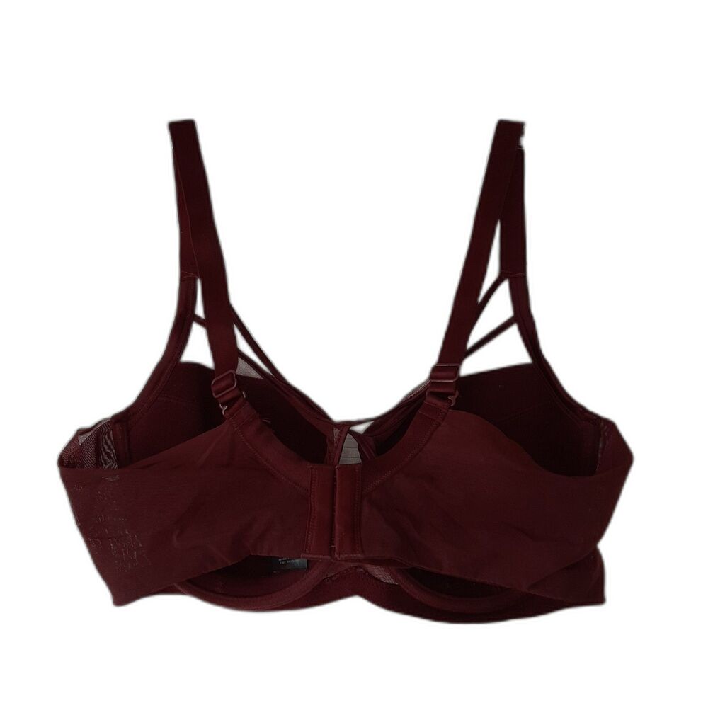 UNDERSTANCE Underwire Bra Floral Lace Cross Front Wine 34DDD Feminine Elegant - Picture 2 of 7